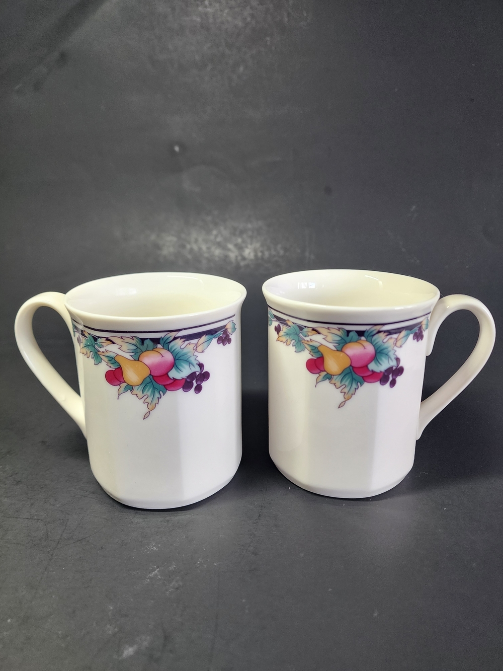 Royal Doulton Autumn's Glory Mugs with Fruit Motif and Purple Trim - Set of 2
